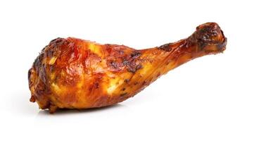 Roasted chicken leg on a white background created with Generative AI technology photo