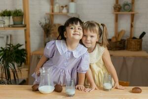 little happy girls fool around in the spring and cook in the kitchen photo