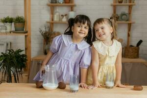 little happy girls fool around in the spring and cook in the kitchen photo