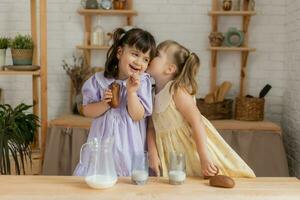 little happy girls fool around in the spring and cook in the kitchen photo