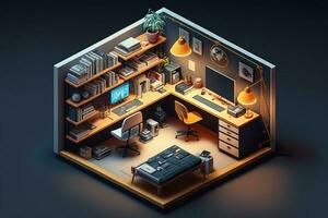 AI generates modern isometric 3D workspace views photo