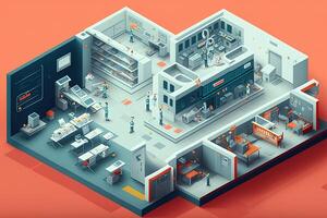 hospital isometric 3d illustration by ai photo