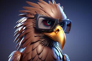 A 3D eagle animal with glasses elements generated by AI photo