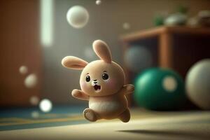 A little bunny jumping with a blurred background generated by AI photo