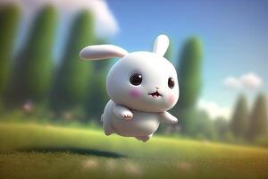 A little bunny jumping with a blurred background generated by AI photo