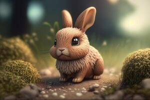 A very cute 3D little bunny generated by AI photo