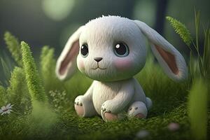 A very cute 3D little bunny generated by AI photo