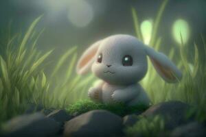 A very cute 3D little bunny generated by AI photo