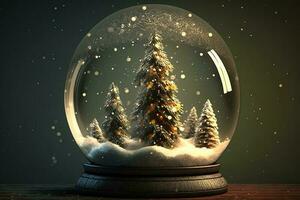 A snow globe Christmas background generated by AI photo