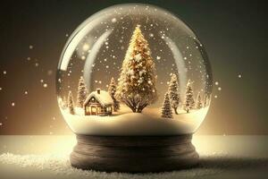 A snow globe Christmas background generated by AI photo