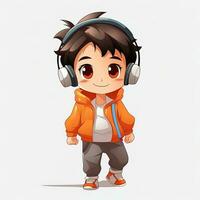 Cool anime boy style with earphones, generated by AI photo