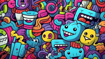 Colorful doodle pattern of monsters, generated by AI photo