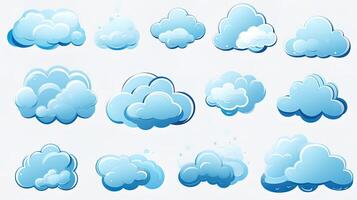 colección de dibujos animados nubes, nube pegatina clipart, generado por ai foto