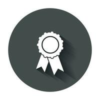 Badge with ribbon icon. Vector illustration in flat style with long shadow.