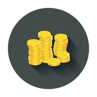 Money icon. Coins vector illustration in flat style. Icons for design, website with long shadow.