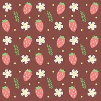 Strawberry pattern flowers leaves summer pattern berries pink summer childish vector