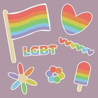 Flat sticker set for LGBTQ pride Elements for pride month with rainbow flag vector