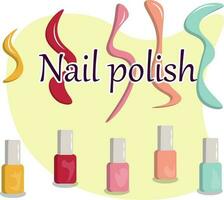 Set of vector illustrations of colorful nail polishes