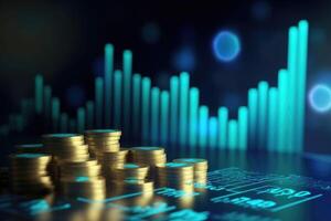 Coins background with a finance graph. Showcasing growth and success in the market. photo