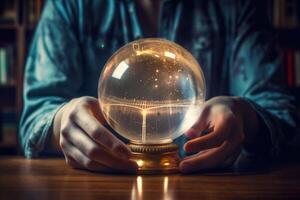 Reading future on crystal ball during seance to interpret it and to answer questions. photo