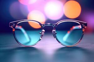 Eyeglasses with bokeh in the background. Selection of glasses for vision concept. Generative AI photo