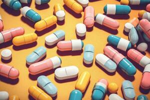 un grupo de antibiótico píldora cápsulas cuidado de la salud y médico antecedentes. generativo ai foto