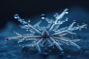Closeup macro shot of a transparent snowflake. photo