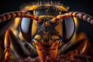 The wasp head. A striking macro shot. Generative AI photo