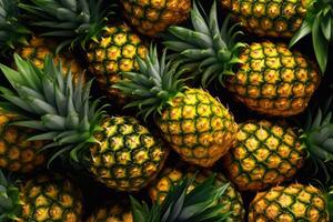 Pineapples background. Fresh fruits pattern. photo