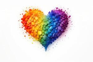 Heart made of small elements in rainbow colors on white background. Generative AI photo