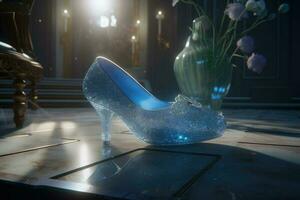 Crystal glass slipper. Transparent womens shoe with heel. Generative AI photo