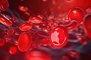 rojo sangre células. médico hematología antecedentes con eritrocitos generativo ai foto