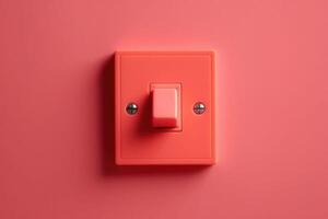 Minimalistic red button. Wall light switch on a red background. Generative AI photo