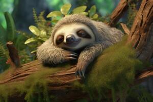 A sloth sleeping in the jungle. Lazy animal character. photo