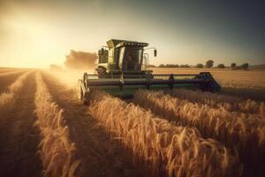 Tractor fertilizing a field. Future technology with agriculture farming concept. Generative AI photo