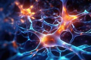 Nerve cell banner. System neuron of brain with synapses. Generative A photo