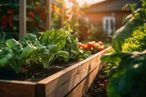 elevado cama jardines para creciente vegetales o compostaje. generativo ai foto