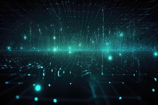 ciencia ficción antecedentes de brillante partículas con profundidad de campo. red conexión. generativo ai foto