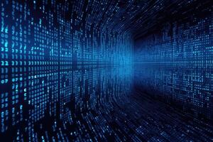 Digital binary data streaming binary code background. Matrix background with digits. photo