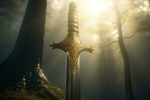 magia espada. medieval espada de leyenda, magia y fuerza. generativo ai foto