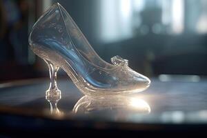 Crystal glass slipper. Transparent womens shoe with heel. photo