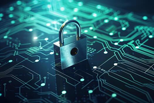 Padlock with keyhole icon in personal data security. Cyber data privacy idea. photo