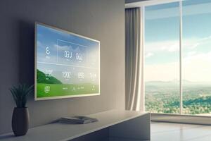Digital screen on wall. Concept of a smart home and mobile application. illustration photo
