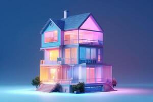 Multicolor acrylic life sized house in the style of light pink and light indigo. Generative AI photo