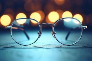Eyeglasses with bokeh in the background. Selection of glasses for vision concept. photo