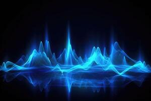 Blue neon color abstract technology background. Concept visualization of sound waves. Generative AI photo