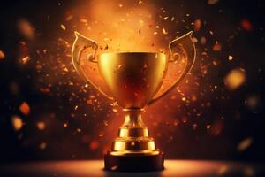 Champion golden trophy on blurred background. Concept of success and achievement. Generative AI photo