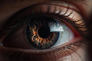 Close up brown of a human eye. A macro of a multi colored eye. photo