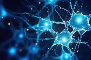 Nerve cell in blue colors. System neuron of brain with synapses. photo