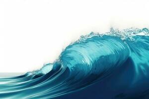 Beautiful deep blue tube wave in the ocean on white background. Generative AI photo